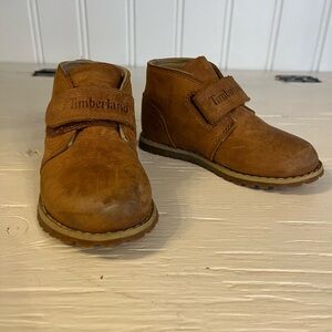 Timberland Kids Tan Leather Hook-and-Loop shoes